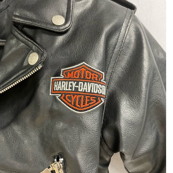 HARLEY DAVIDSON Child Motorcycle Leather Jacket Size 6 Black Zipper Pockets - Picture 5 of 12